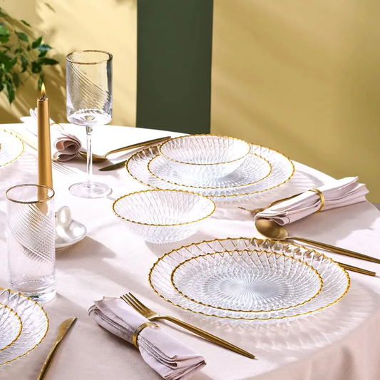 Zelazo Gold Rim, 18 Piese, Set de Veselă Pentru 6 persoane, Aur