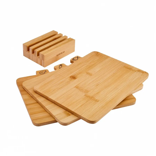 Triple, 4 Piece Bamboo Chopping Board Set with Stand, Wood