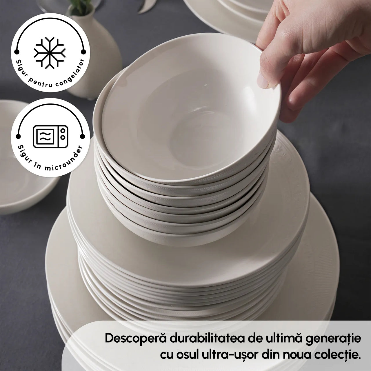 Arte, 53 Piece New Generation Bone Dinner Set for 12 People, White