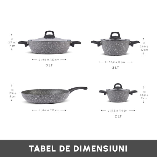 Gris Biogranit, 7 Piese, Set Vase de Gătit, Inductie, Gri