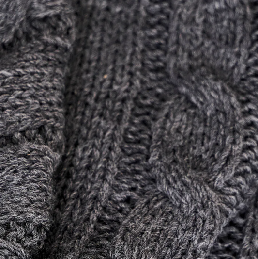 Pompom, Cable Knit Throw, Grey