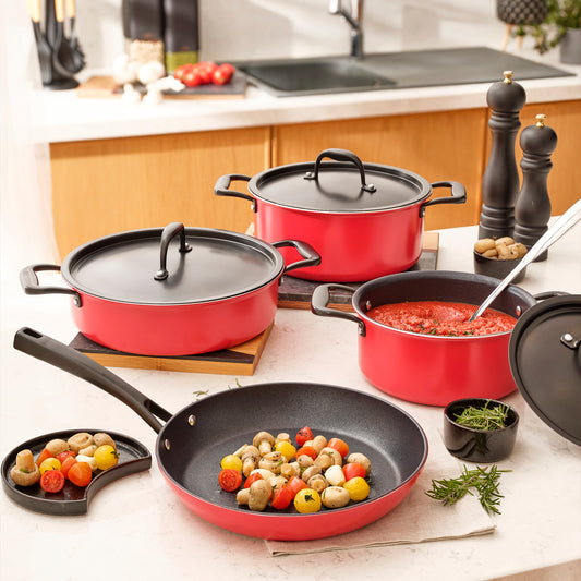 Karaca BioDiamond Pro Non-Stick Induction Cookware Set, 4 Piece, Red Black