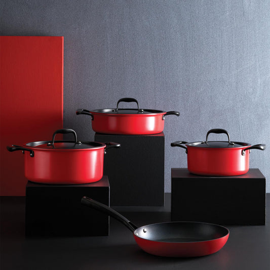 Karaca BioDiamond Pro Non-Stick Induction Cookware Set, 4 Piece, Red Black