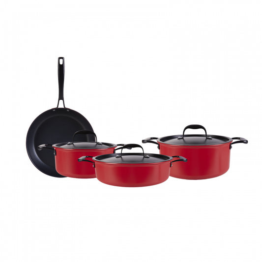 Karaca BioDiamond Pro Non-Stick Induction Cookware Set, 4 Piece, Red Black