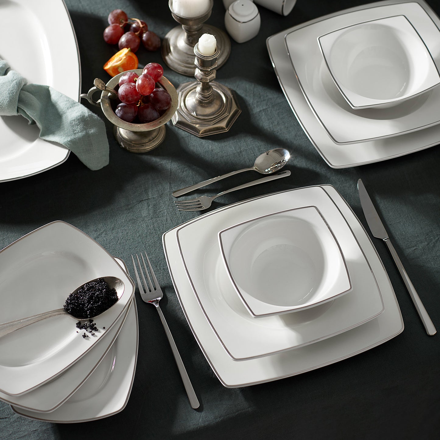 Karaca Tasia Fine Cream Dinnerware Set for 12, 60 Piece, White