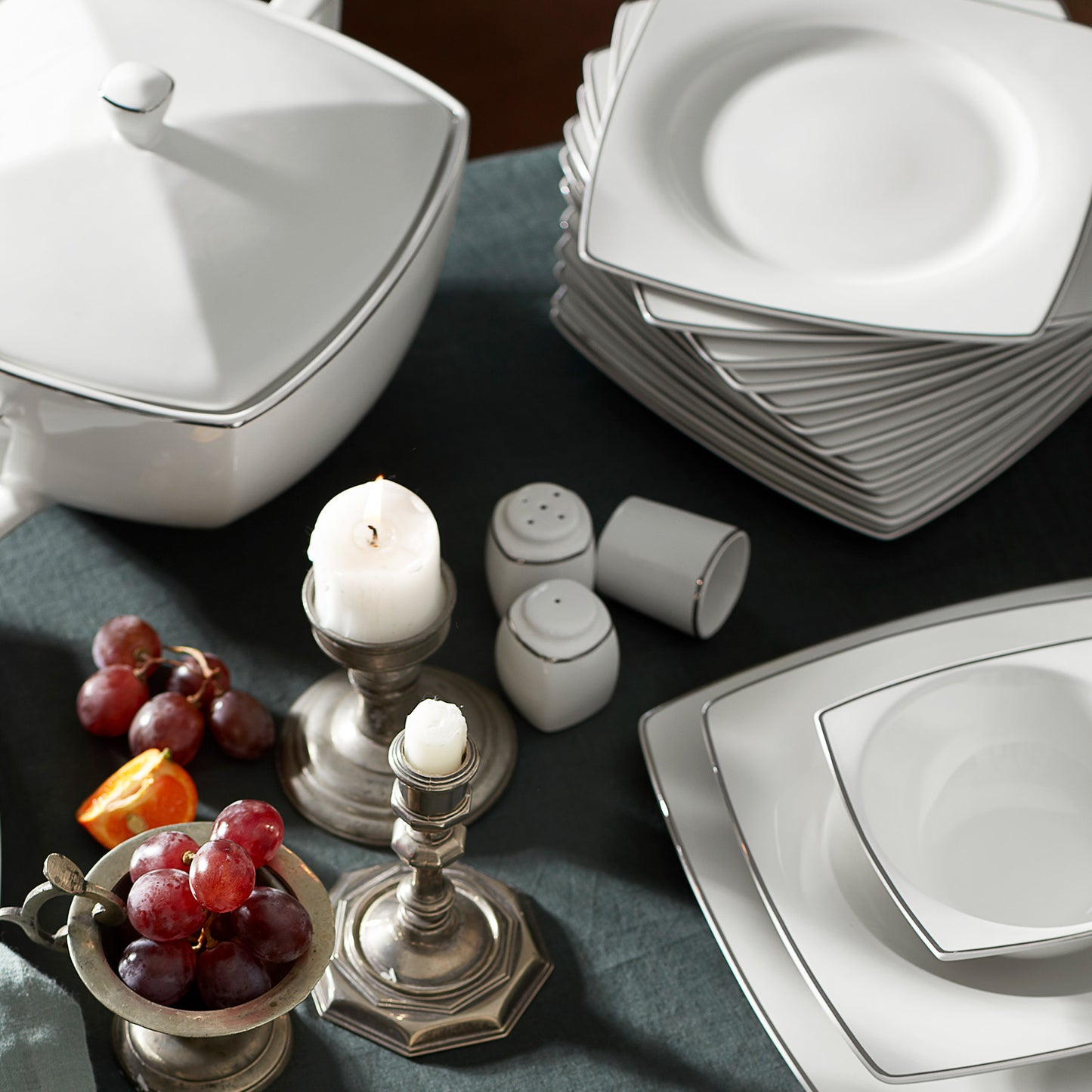 Karaca Tasia Fine Cream Dinnerware Set for 12, 60 Piece, White