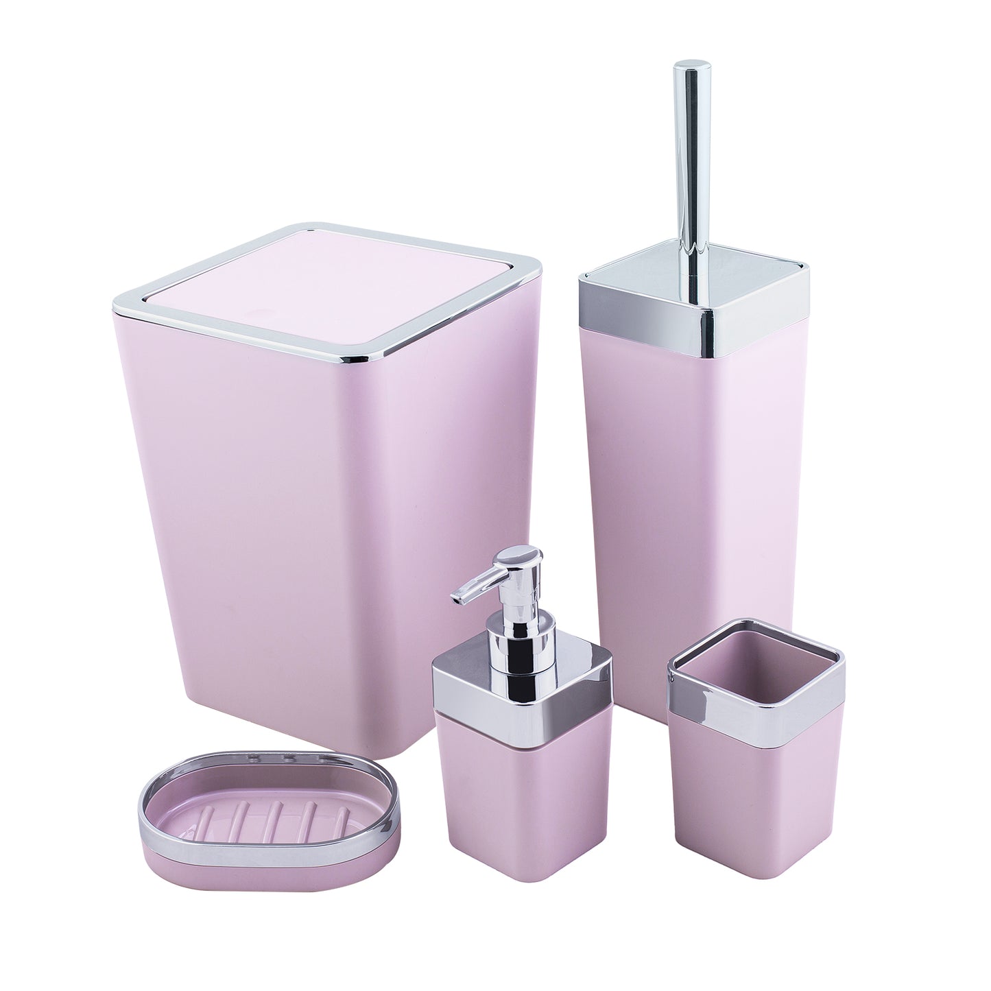 Karaca Home Kare 5 Piece Bathroom Set Pink/Silver