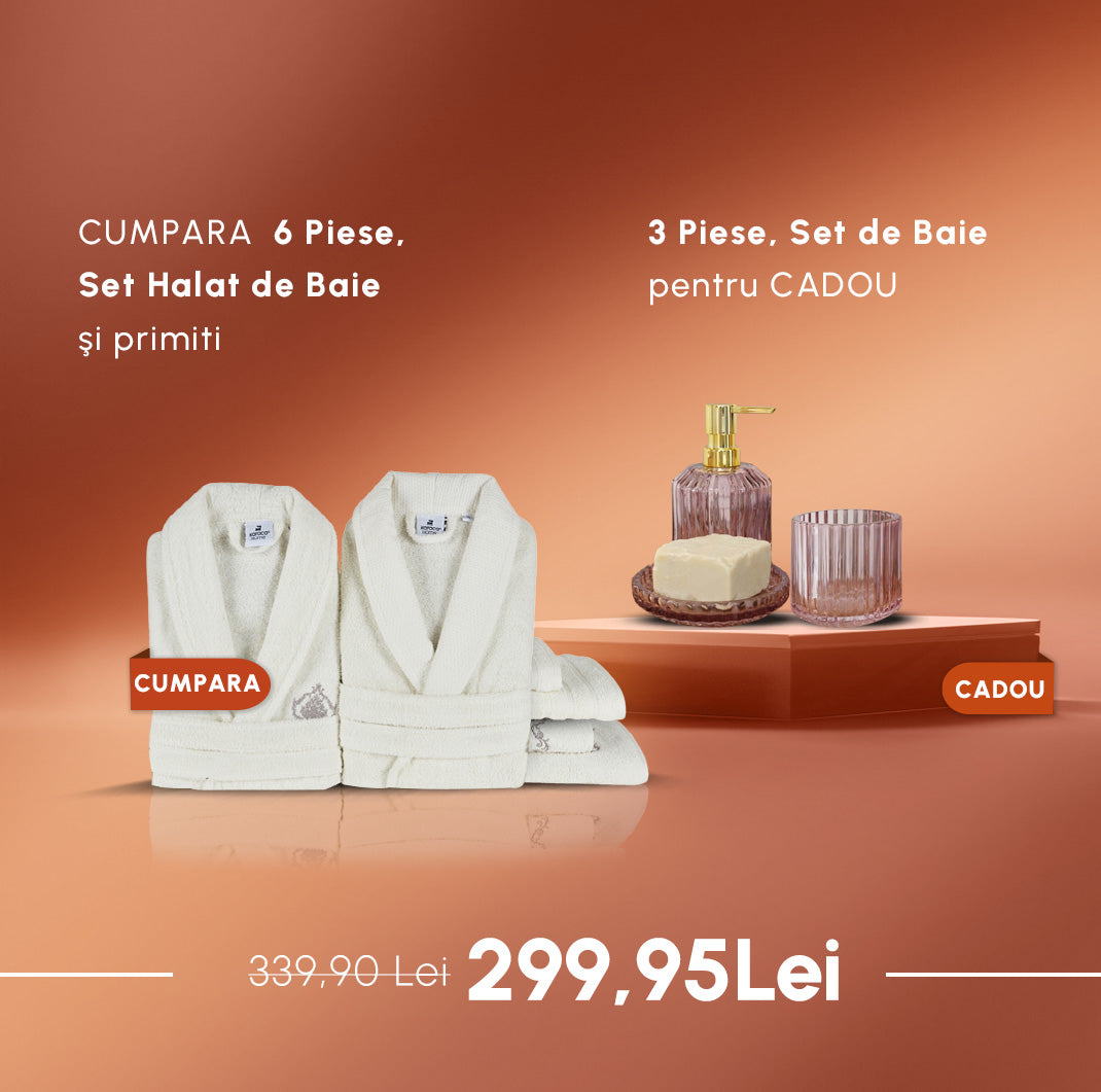 CUMPARA 6 Piese, Set Halat de Baie şi primiti 3 Piese, Set de Baie pentru CADOU