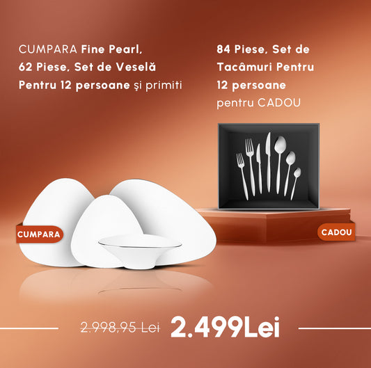 CUMPARA Fine Pearl, 62 Piese, Set de Veselă Pentru 12 persoane şi primiti 84 Piese, Set de Tacâmuri Pentru 12 persoane pentru CADOU