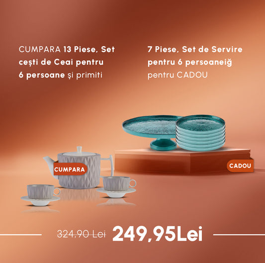 CUMPARA 13 Piese, Set cești de Ceai pentru 6 persoane şi primiti 7 Piese, Set de Servire pentru 6 persoane pentru CADOU