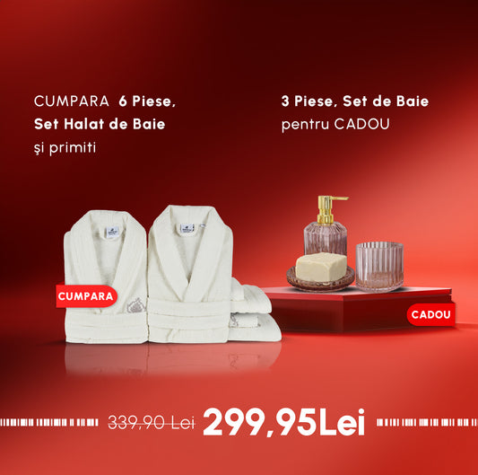 CUMPARA 6 Piese, Set Halat de Baie şi primiti 3 Piese, Set de Baie pentru CADOU